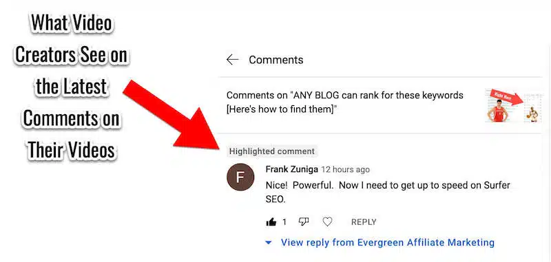 YouTube Highlighted Comment for Video Creators