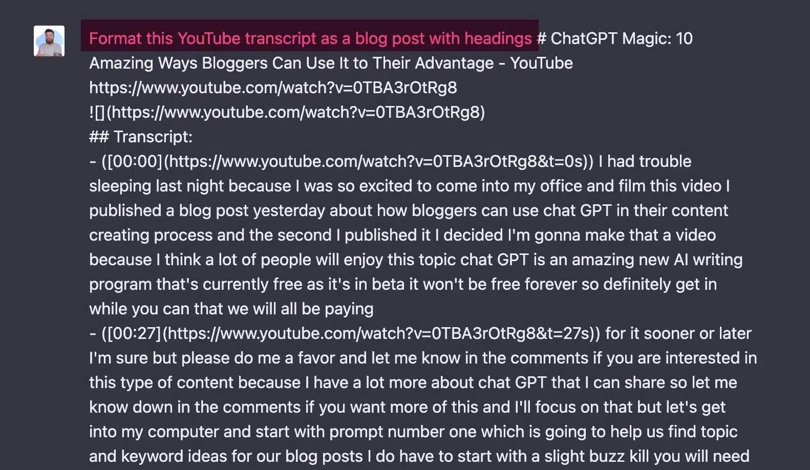ChatGPT YouTube Transcript