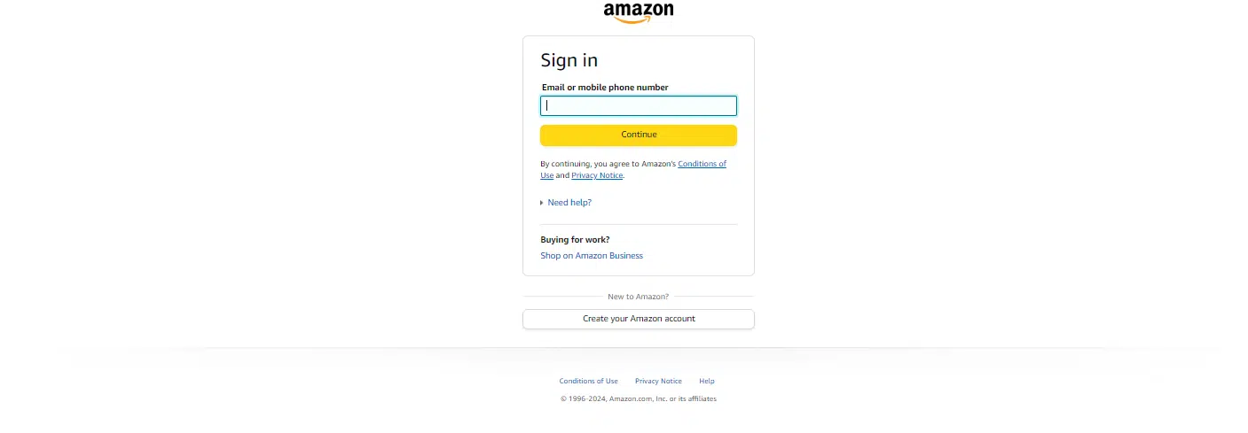 amazon log in page