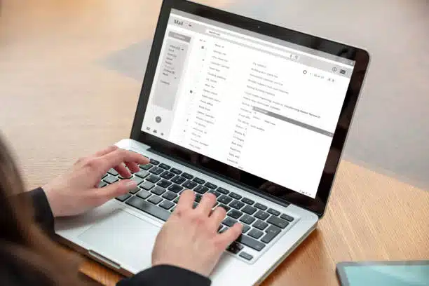 woman hand on the computer laptop, Checking messages